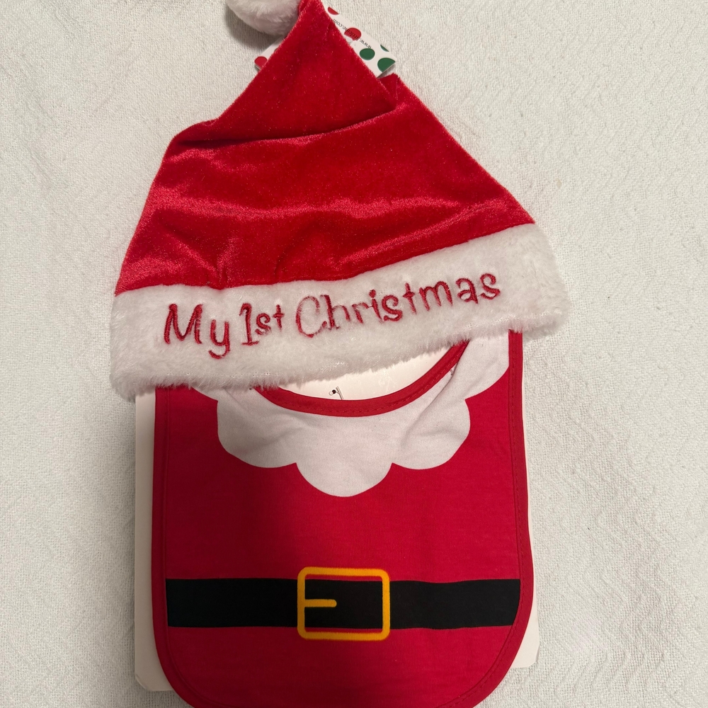 NWT SET 2 PCs MY FIRST CHRISTMAS HAT AND BIB